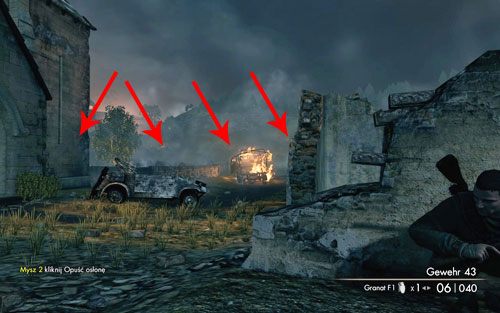 Bardzo powoli przesuwaj się dalej, w stronię oznaczonego punktu [#1] - Misja 9 - Wyrzutnia Kopenicka | Opis przejścia Sniper Elite V2 - Sniper Elite V2 - poradnik do gry