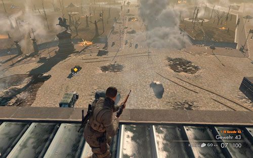 Gdy tylko bohater wstąpi na bramę [#7], Wolff rozpocznie swoją ucieczkę w samochodzie - Misja 10 - Brama Brandenburska (2) | Opis przejścia Sniper Elite V2 - Sniper Elite V2 - poradnik do gry