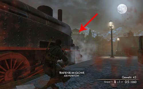 Ostrożnie wychyl się zza lokomotywy - w oddali zauważysz wieżę, na której stacjonuje snajper - DLC - Zamach na Fuhrera | Opis przejścia Sniper Elite V2 - Sniper Elite V2 - poradnik do gry