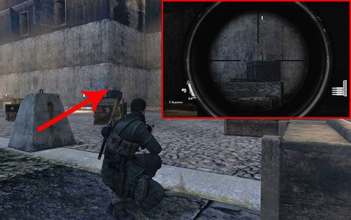 Na skrzynce tuż przed wejściem do wieży przeciwlotniczej [#2] - Misja 6 | Butelki i Sztaby złota w Sniper Elite V2 - Sniper Elite V2 - poradnik do gry