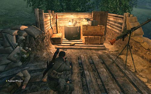 Przy skrzynkach w ostatnim stanowisku z karabinem maszynowym [#6] (patrząc na mapę - najbardziej po prawej) - Misja 9 | Butelki i Sztaby złota w Sniper Elite V2 - Sniper Elite V2 - poradnik do gry