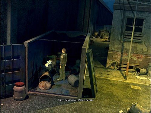Takowe znajdziesz w kontenerze na śmieci (zbliżenie), tuż przy bramie do dzielnicy przemysłowej, której pilnują androidy (na prawo od nich) - Poradnik do gry - Prolog - Doładuj bilet | Alternativa - Alternativa - poradnik do gry