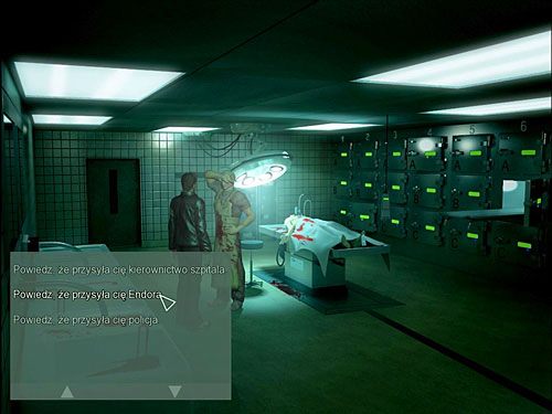 W kostnicy akurat przebywa patolog, który natychmiast zainteresuje się intruzem - Zdobądź oko profesora | Rozdział 2 | Alternativa - Alternativa - poradnik do gry