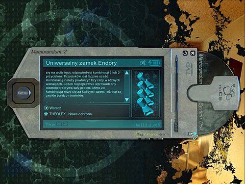 Pewną podpowiedzią są informacje w Bazie danych (Uniwersalny zamek Endory) - Zdobądź dokumentację Endory (2) | Rozdział 3 | Alternativa - Alternativa - poradnik do gry