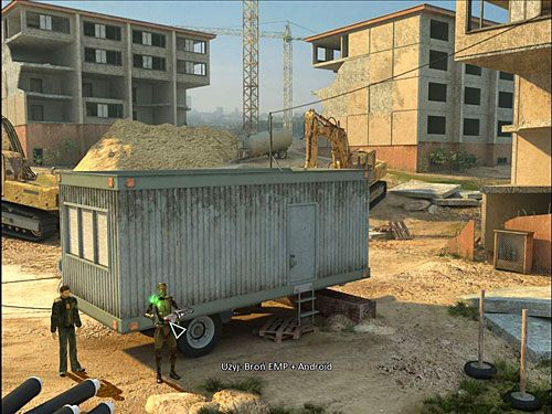 Z budynku, w którym ukrył się bohater po wszczęciu alarmu, biegnij szybko (dopóki rozbrzmiewa ów przenikliwy dźwięk) na plac budowy (zapisz stan gry - Zdobądź resztę dokumentacji Endory | Rozdział 4 | Alternativa - Alternativa - poradnik do gry