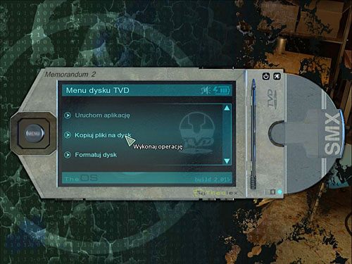 Zainstaluj dysk w swoim PDA i wybierz opcję: Formatuj dysk, żeby zlikwidować zapisany na nim program sprzątający robota, a następnie Kopiuj pliki na dysk, żeby skopiować dane z PDA - Zdobądź karty pracowników lotniska (2) | Rozdział 5 | Alternativa - Alternativa - poradnik do gry