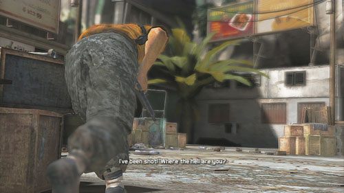 Po krótkim starciu oglądamy jak nasz VIP ratuje się ucieczką i stajemy do walki z pojazdem uzbrojonym w działko - Misja 1 Nimble Guardian (1) | Opis przejścia Ghost Recon - Future Soldier - Tom Clancys Ghost Recon: Future Soldier - poradnik do gry