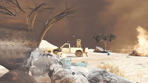 Uzbrojeni i gotowi ruszamy do punktu nawigacyjnego, przy którym eliminujemy trzech przeciwników, którzy nadjechali samochodem uzbrojonym w działko - Misja 2 Subtle Arrow (3) | Opis przejścia Ghost Recon - Future Soldier - Tom Clancys Ghost Recon: Future Soldier - poradnik do gry