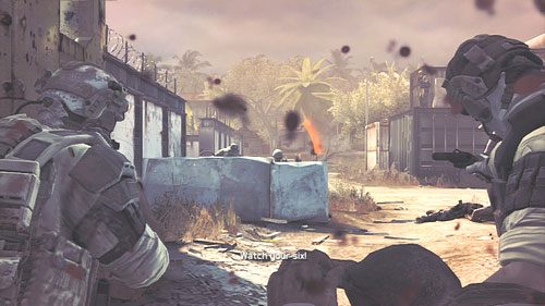 Ponownie będziemy jedną ręką prowadzić sojusznika a drugą będziemy osłaniać się przed atakującymi nas najemnikami - Misja 3 Noble Tempest (2) | Opis przejścia Ghost Recon - Future Soldier - Tom Clancys Ghost Recon: Future Soldier - poradnik do gry