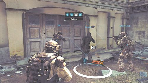 Po walce podążamy za kompanami do punktu nawigacyjnego i zajmujemy miejsce pod drzwiami - Misja 3 Noble Tempest (3) | Opis przejścia Ghost Recon - Future Soldier - Tom Clancys Ghost Recon: Future Soldier - poradnik do gry