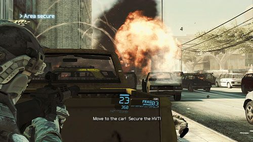 Przedzierając się dalej do celu, zaatakowani zostaniemy przez pojazd zaopatrzony w działko wspomagany przez dosyć liczną grupę szturmujących przeciwników - Misja 4 Tiger Dust (2) | Opis przejścia Ghost Recon - Future Soldier - Tom Clancys Ghost Recon: Future Soldier - poradnik do gry