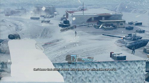 Po schowaniu się za zasłoną zobaczymy większy posterunek pilnowany przez kilku żołnierzy oraz czołg - Misja 5 Silent Talon (1) | Opis przejścia Ghost Recon - Future Soldier - Tom Clancys Ghost Recon: Future Soldier - poradnik do gry