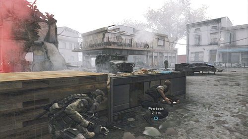 Gdy zajmiemy pozycje miedzy betonowymi filarami z jednej z ulic zaatakują nas przeciwnicy wspierani przez żołnierzy z RPG rozstawianych na dachach budynków - Misja 7 Ember Hunt (3) | Opis przejścia Ghost Recon - Future Soldier - Tom Clancys Ghost Recon: Future Soldier - poradnik do gry