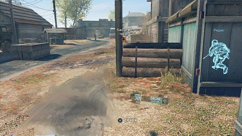 Czekamy w ukryciu, aż pojazdy przeciwnika znikną nam z oczu i rozpoczynamy przedzieranie się wzdłuż drogi do stanowiska artylerii - Misja 9 Valiant Hammer (2) | Opis przejścia Ghost Recon - Future Soldier - Tom Clancys Ghost Recon: Future Soldier - poradnik do gry