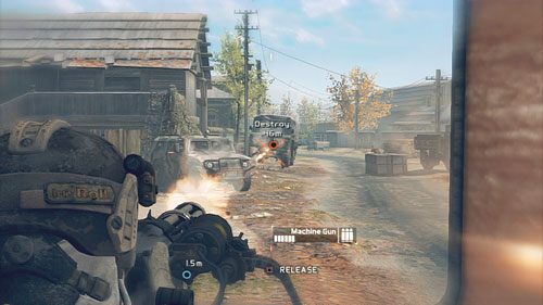 W tym miejscu naprzeciw nam wyjedzie samochód oraz ciężarówka z żołnierzami - Misja 9 Valiant Hammer (2) | Opis przejścia Ghost Recon - Future Soldier - Tom Clancys Ghost Recon: Future Soldier - poradnik do gry