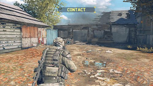 Gdy oczyścimy teren przebijamy się przez drzwi i wchodzimy do zniszczonej chaty - Misja 9 Valiant Hammer (3) | Opis przejścia Ghost Recon - Future Soldier - Tom Clancys Ghost Recon: Future Soldier - poradnik do gry