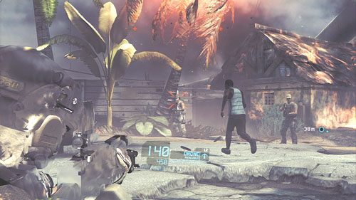 Przechodzimy przez bramę z włączonym kamuflażem i eliminujemy dwóch żołnierzy nadciągających z lewej - Misja 3 Noble Tempest (1) | Wyzwania w Ghost Recon - Future Soldier - Tom Clancys Ghost Recon: Future Soldier - poradnik do gry