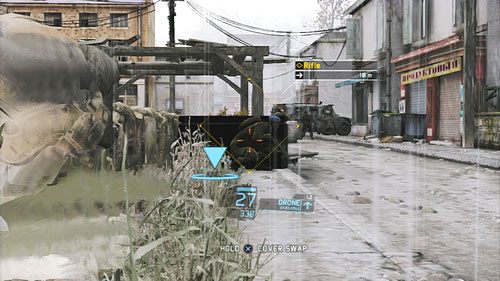 Następnie podchodzimy do załamania, wychylamy się i strzałem ściągamy kolejnego przeciwnika - Misja 7 Ember Hunt (2) | Wyzwania w Ghost Recon - Future Soldier - Tom Clancys Ghost Recon: Future Soldier - poradnik do gry