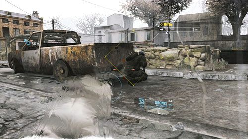 Udajemy się teraz na drugą stronę murku w kierunku żołnierza czającego się na tyłach za samochodem - Misja 7 Ember Hunt (2) | Wyzwania w Ghost Recon - Future Soldier - Tom Clancys Ghost Recon: Future Soldier - poradnik do gry