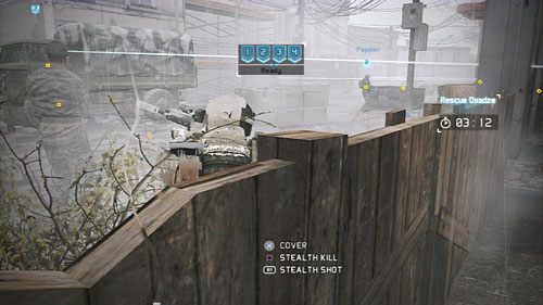 Wpadniemy tak na żołnierza stojącego za płotem, ciężarówkę (z kierowcą i dwoma żołnierzami w naczepie) oraz dwóch przeciwników patrolujących ulice za ciężarówką - Misja 7 Ember Hunt (2) | Wyzwania w Ghost Recon - Future Soldier - Tom Clancys Ghost Recon: Future Soldier - poradnik do gry
