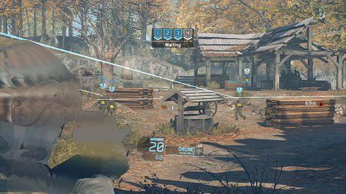 Obchodzimy wzniesienie lewą stroną i bierzemy na cel czterech przeciwników znajdujących się najbliżej (trzech patrolujących drogę i jednego przy maszynie do cięcia drewna) - Misja 9 Valiant Hammer | Wyzwania w Ghost Recon - Future Soldier - Tom Clancys Ghost Recon: Future Soldier - poradnik do gry