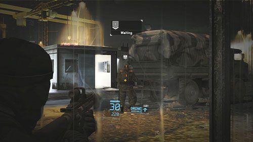 Aby to wyzwanie wykonać musimy znaleźć dwóch niezaalarmowanych żołnierzy stojących tuż obok siebie i tak wycelować by kula przeleciała przez pierwszego i trafiła w drugiego - Misja 10 Gallant Thief (1) | Wyzwania w Ghost Recon - Future Soldier - Tom Clancys Ghost Recon: Future Soldier - poradnik do gry