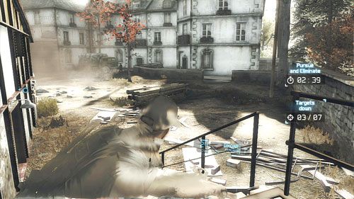 Opuszczamy budynek bocznym wyjściem w pobliżu helikoptera i przy użyciu drona oznaczmy jednego strażnika stojącego na schodach wysokiego budynku - Misja 12 Shattered Mountain (2) | Wyzwania w Ghost Recon - Future Soldier - Tom Clancys Ghost Recon: Future Soldier - poradnik do gry