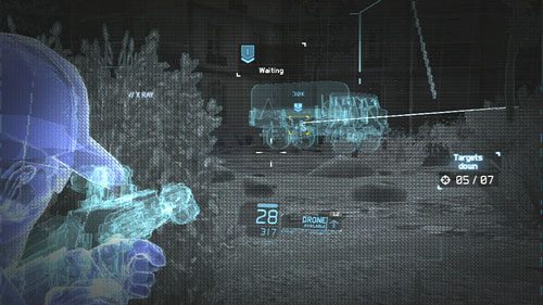 Opuszczamy budynek bocznym wyjściem od strony wysokiego budynku i odnajdujemy samotnego przeciwnika przeczesującego teren - Misja 12 Shattered Mountain (2) | Wyzwania w Ghost Recon - Future Soldier - Tom Clancys Ghost Recon: Future Soldier - poradnik do gry