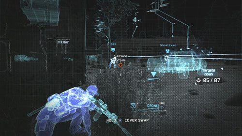 Następnie oznaczamy dwóch żołnierzy zmierzających w stronę wysokiego budynku i ściągamy ich w pobliżu samochodu - Misja 12 Shattered Mountain (2) | Wyzwania w Ghost Recon - Future Soldier - Tom Clancys Ghost Recon: Future Soldier - poradnik do gry