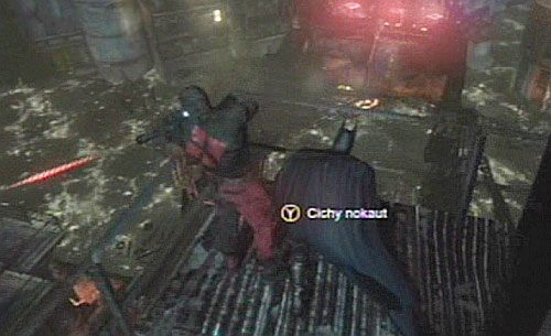 Ostatni cel będzie strzeżony przez 3 snajperów, znajdujących się na pobliskich wieżach, których należy wyeliminować przed przesłuchaniem - Przesłuchaj trzech zbirów - Opis przejścia - Batman: Arkham City - Harley Quinns Revenge - poradnik do gry