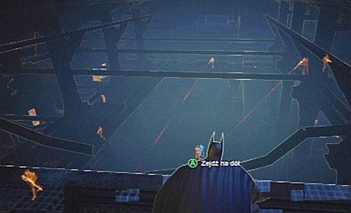 Kiedy wyjdziesz z szybu, znajdziesz się w pomieszczeniu z zakładnikiem strzeżonym przez 6 przeciwników w tym 3 snajperów - Przesłuchaj trzech zbirów - Opis przejścia - Batman: Arkham City - Harley Quinns Revenge - poradnik do gry