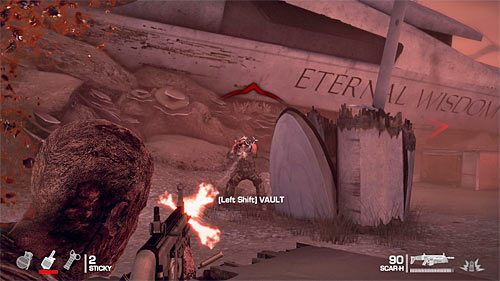 Na początek zajmij się najbliżej rozstawionymi przeciwnikami, w szczególności uważając na pojedynczego żołnierza, który może spróbować zaskoczyć Cię od lewej strony (powyższy screen) - Rozdział XIII - Adams - Podążaj za sygnałem Lugo | Opis przejścia - Spec Ops: The Line - poradnik do gry