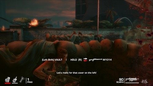 Odwróć się następnie w lewo i pomóż Adamsowi w likwidacji wrogów broniących się za tamtejszą barykadą - Rozdział XIV - The Bridge - Do przodu - ruchy! | Opis przejścia - Spec Ops: The Line - poradnik do gry