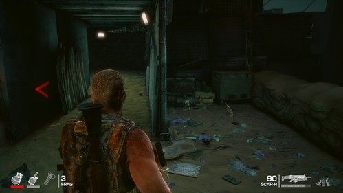 Po znalezieniu się wewnątrz bunkra, skorzystaj z działka po jego przeciwnej stronie, jako że wrogowie wyprowadzą kolejny atak (screen 1) - Rozdział XIV - The Bridge - Zajmij wartownię | Opis przejścia Spec Ops The Line - Spec Ops: The Line - poradnik do gry