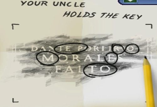 Ponownie chwyć ołówek i zacznij rysować po kartce, by odsłaniać kolejne litery z nagrobku na kartkę - Vault - Anna, Ed, Ray, Bennet (2) | Opis przejścia Resonance - Resonance - poradnik do gry