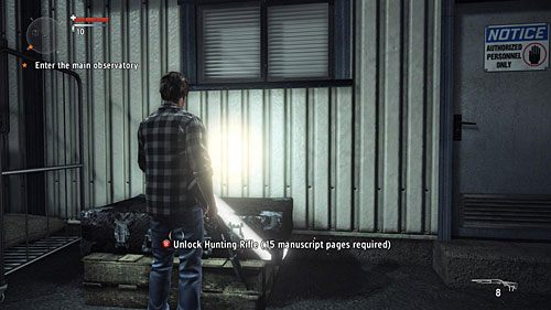 Skrzynia znajduje się przy magazynach, na wprost i po prawo od wejścia na teren obserwatorium - Skrzynie z bronią | Sekrety (audycje, skrzynie, telewizory) - Alan Wakes American Nightmare - poradnik do gry