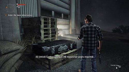 Skrzynia leży na prawo od wejścia do kopuły obserwatorium - Skrzynie z bronią | Sekrety (audycje, skrzynie, telewizory) - Alan Wakes American Nightmare - poradnik do gry