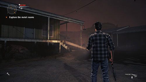 Za pomocą kluczy znalezionych w restauracji zacznij otwierać motelowe pokoje i przeszukaj je - Akt 1 - The Mechanic | Akt 1 | Alan Wakes American Nightmare - Alan Wakes American Nightmare - poradnik do gry