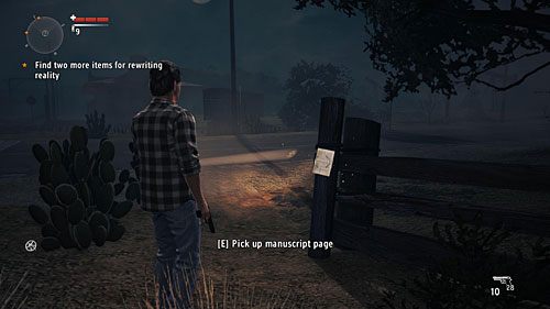 Manuskrypt jest przyczepiony do siatki tuż obok przejazdu przez tory - Akt I - The Mechanic | Strony manuskryptu | Alan Wakes American Nightmare - Alan Wakes American Nightmare - poradnik do gry