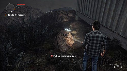 W pobliżu wejścia do głównego budynku obserwatorium stoi duży biały kontener - Akt I - The Scientist | Strony manuskryptu | Alan Wakes American Nightmare - Alan Wakes American Nightmare - poradnik do gry