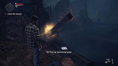 Strona leży tuż przed budzącym się w nowej rzeczywistości Alanem, niemal w miejscu, gdzie wcześniej była latarka - Akt II - Setback | Strony manuskryptu | Alan Wakes American Nightmare - Alan Wakes American Nightmare - poradnik do gry