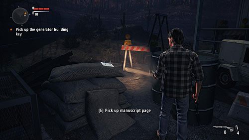 Strona leży na stercie worków, naprzeciwko drzwi do domku z zainfekowaną dziewczyną - Akt II - Relapse | Strony manuskryptu | Alan Wakes American Nightmare - Alan Wakes American Nightmare - poradnik do gry