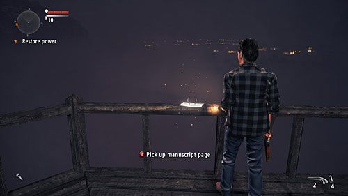 Strona leży na poręczy tarasu widokowego obok sklepu z pamiątkami (to ten z kuszą zawieszoną na drzewie obok) - Akt II - Relapse | Strony manuskryptu | Alan Wakes American Nightmare - Alan Wakes American Nightmare - poradnik do gry