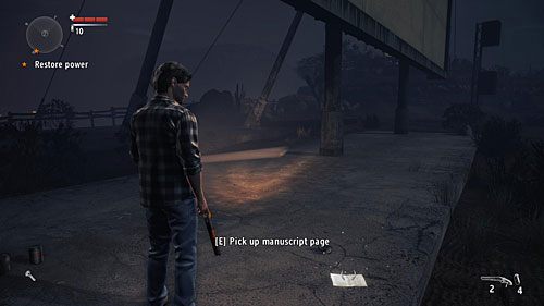 Strona leży pod wielkim ekranem kinowym na parkingu - Akt II - Relapse | Strony manuskryptu | Alan Wakes American Nightmare - Alan Wakes American Nightmare - poradnik do gry