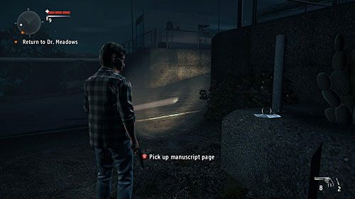 Strona leży przy przejściu do budynku znajdującego się na północ od głównej kopuły - Akt III - Completed | Strony manuskryptu | Alan Wakes American Nightmare - Alan Wakes American Nightmare - poradnik do gry