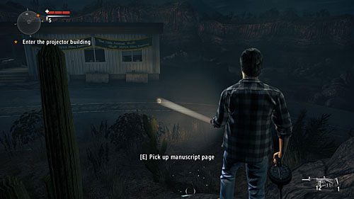 Obok wejścia na teren całego kompleksu stoi auto z migającymi światłami - Akt III - United | Strony manuskryptu | Alan Wakes American Nightmare - Alan Wakes American Nightmare - poradnik do gry