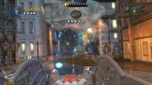 #02 - W trakcie pościgu strzel w tablicę reklamową wiszącą na budynku z prawej - Chemiczny ślad | Minizestawy LEGO Batman 2 DC Super Heroes - LEGO Batman 2: DC Super Heroes - poradnik do gry