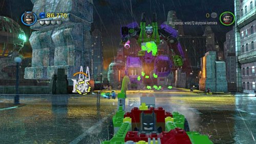 #08 - Aby uszkodzić robota musisz strzelać w metalowe filary podtrzymujące głazy - Niestabilny rdzeń | Minizestawy LEGO Batman 2 DC Super Heroes - LEGO Batman 2: DC Super Heroes - poradnik do gry