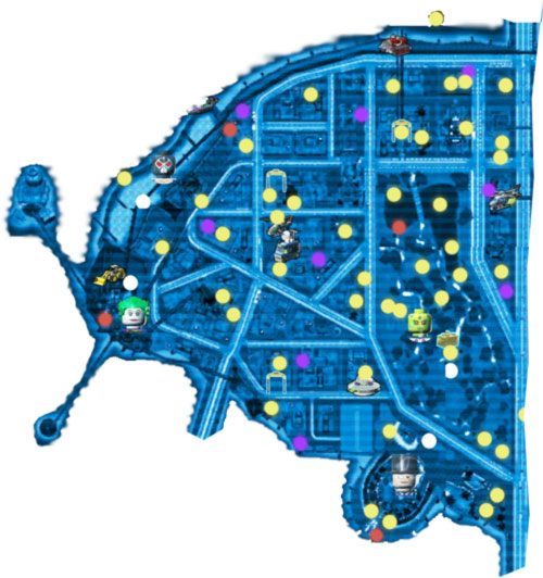 Sektor D - Mapy - złote klocki, czerwone klocki, obywatele w opałach, bossowie, terminale, pojazdy | Inne - LEGO Batman 2: DC Super Heroes - poradnik do gry