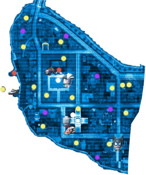 Sektor F - Mapy - złote klocki, czerwone klocki, obywatele w opałach, bossowie, terminale, pojazdy | Inne - LEGO Batman 2: DC Super Heroes - poradnik do gry